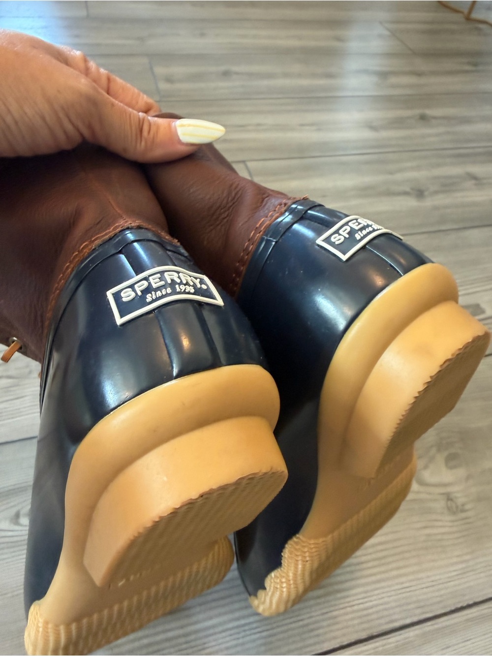 Sperry Saltwater Duck Boots Brown Leather Navy Women’s 8 - Picture 6 of 10